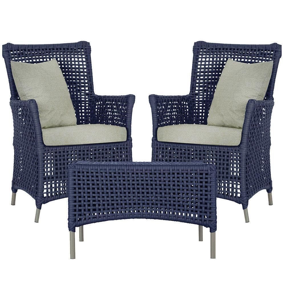 2 Poltronas E 1 Mesa Igapó Alumínio Fendi Corda Náutica E3 Azul