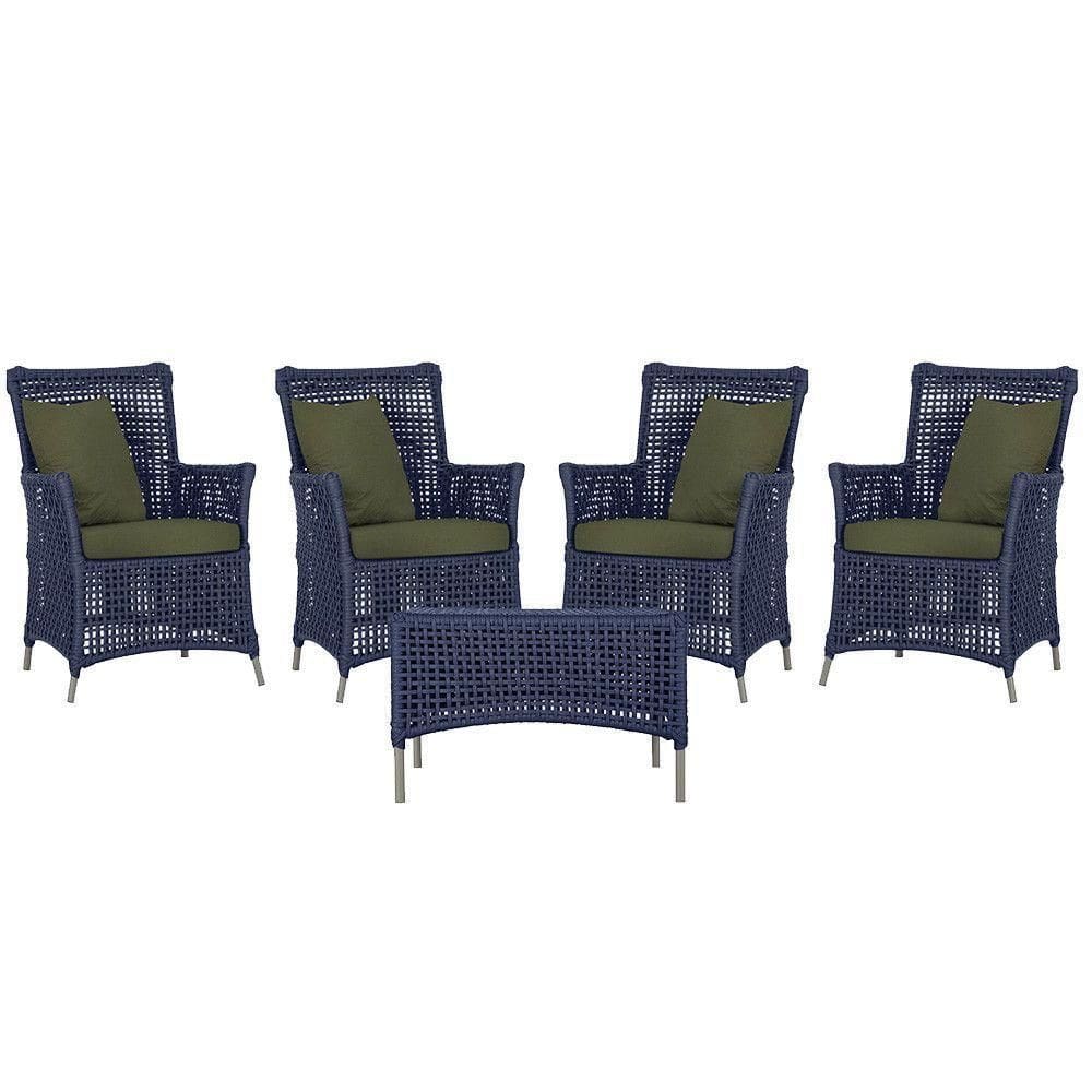 4 Poltronas E 1 Mesa Igapó Alumínio Fendi Corda Náutica E13 Azul