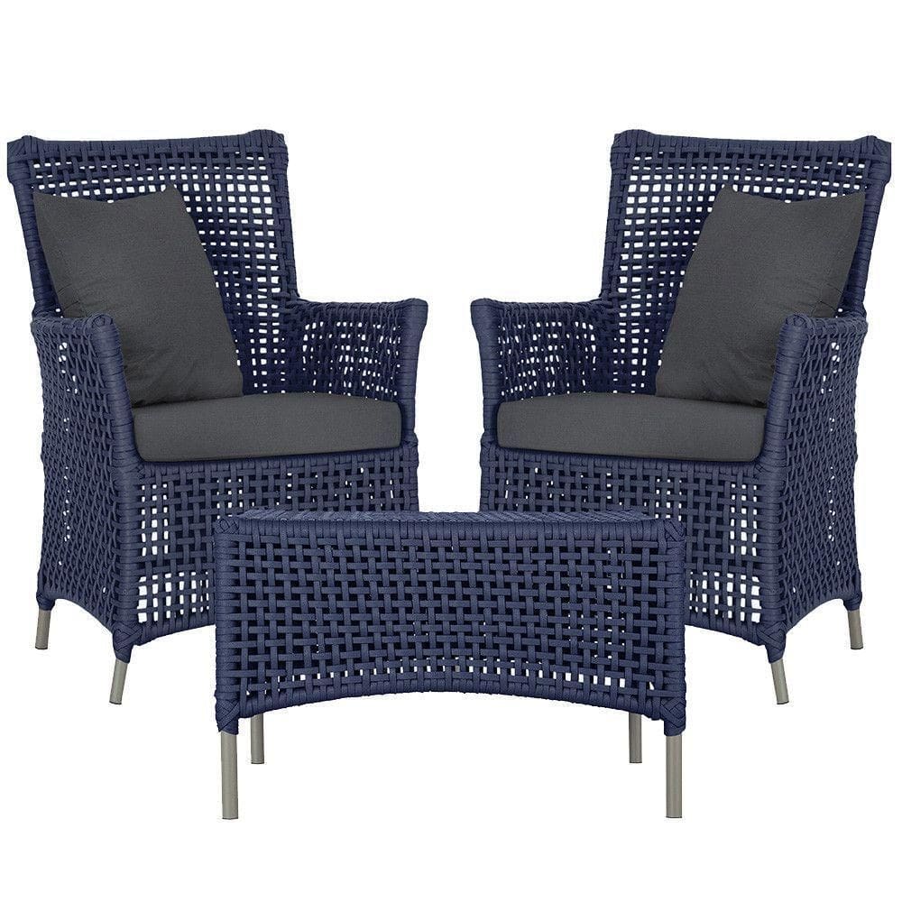 2 Poltronas E 1 Mesa Igapó Alumínio Fendi Corda Náutica E11 Azul