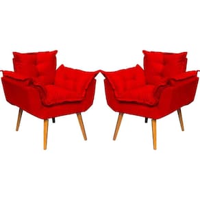 Kit 2 Poltronas Decorativa Alice Pé Trapézio 30cm Castanho - Suede