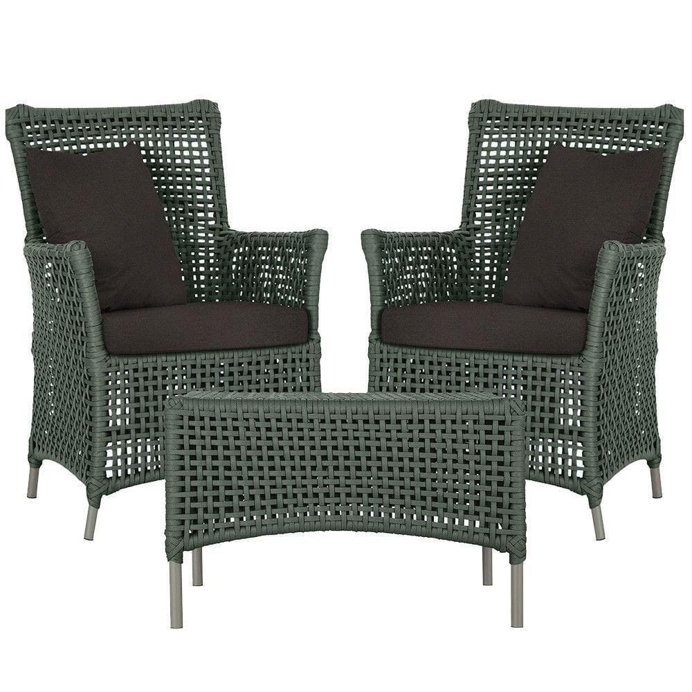 2 Poltronas E 1 Mesa Igapó Alumínio Fendi Corda Náutica E9 Verde