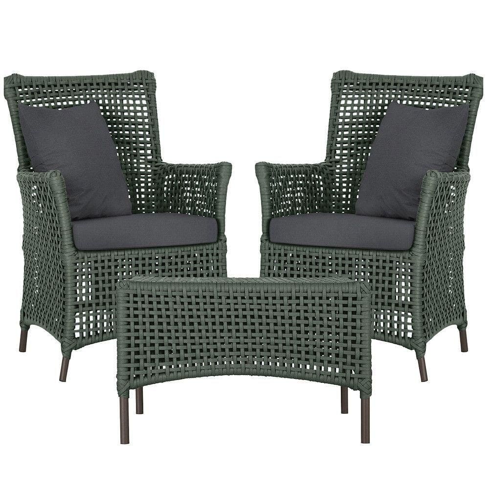 2 Poltronas E 1 Mesa Igapó Alumínio Marrom Corda Náutica E11 Verde