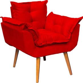 Poltrona Decorativa Alice Pé Trapézio 30cm Castanho - Vermelho Suede
