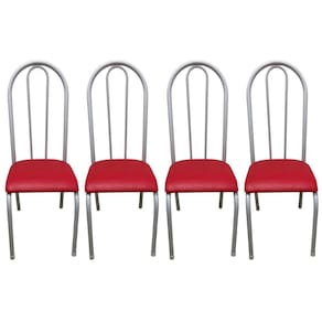 Kit 4 Cadeiras Sala Jantar Aço Tubolar Cozinha Courino Junco Cor Do Assento:vermelho-branco