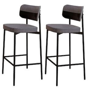Kit 02 Banquetas Alta Bar Cozinha Sala De Jantar Aço Preto Kaira C01 Linho Cinza Courino Preto - Lyam Decor