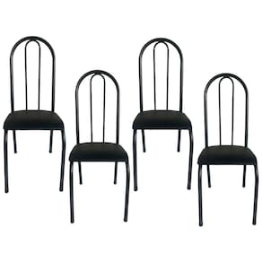 Kit 4 Cadeiras Sala Jantar Aço Tubolar Cozinha Courino Junco Cor Do Assento:preto-preto