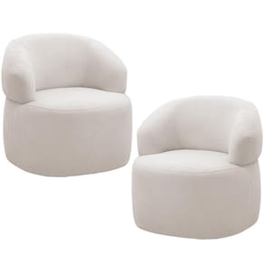 Kit 2 Poltronas Giratórias Sala De Estar Living Orgânico Carmen F04 Bouclê Cru - Lyam Decor