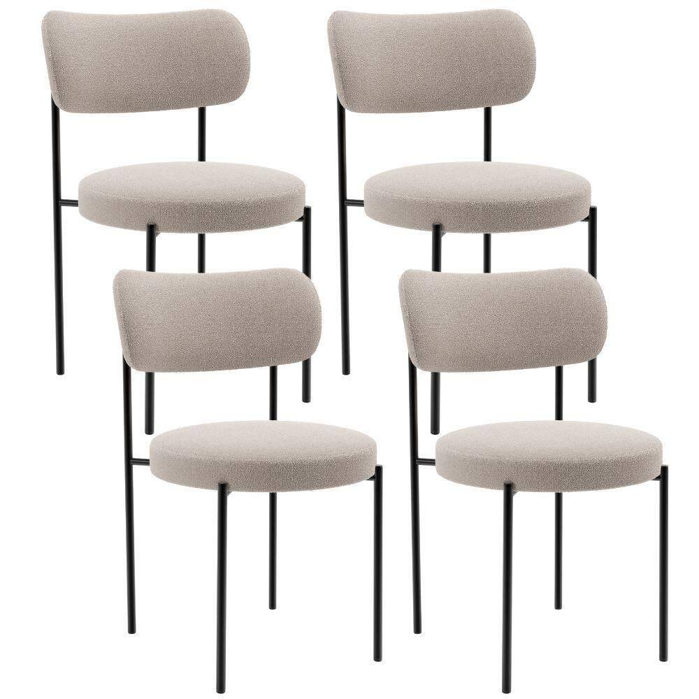 Kit 04 Cadeiras Estofadas Para Sala De Jantar Louise L02 Bouclê Creme - Lyam Decor