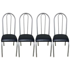 Kit 4 Cadeiras Sala Jantar Aço Tubolar Cozinha Courino Junco Cor Do Assento:preto-branco