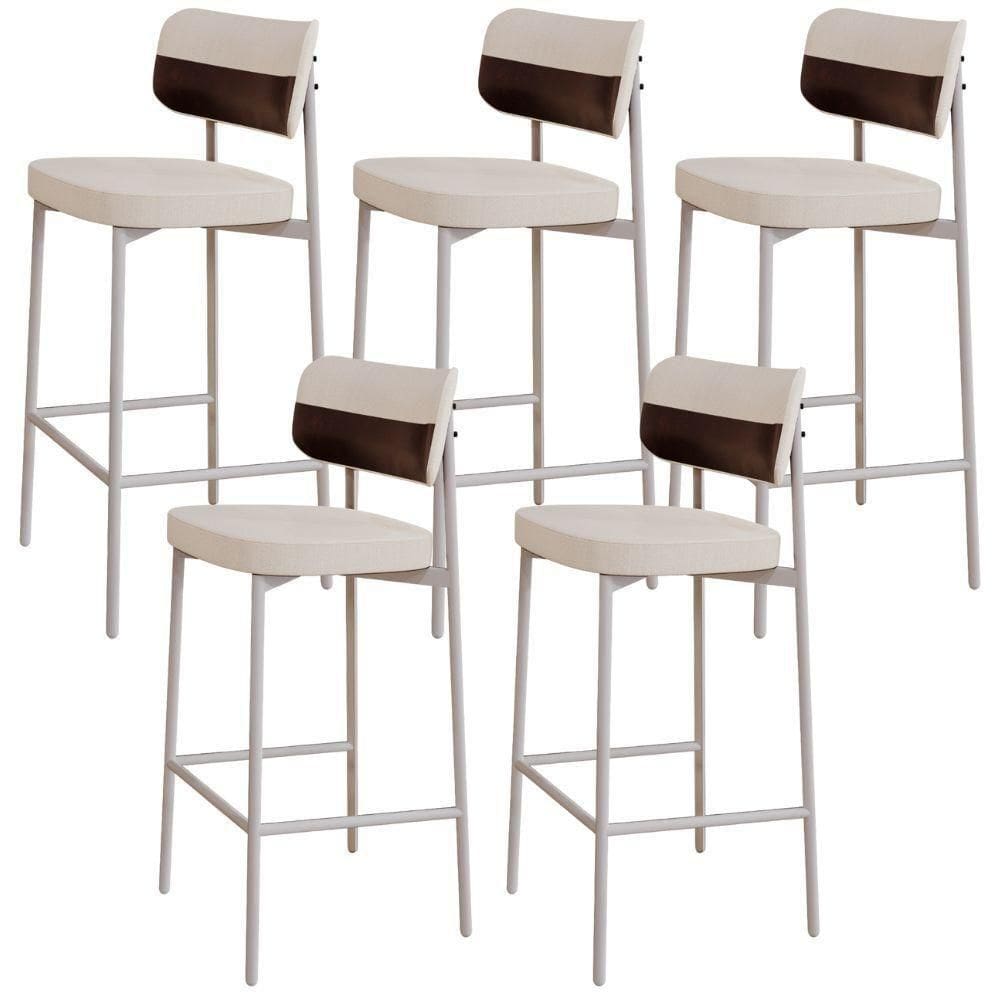 Kit 05 Banquetas Alta Bar Cozinha Sala De Jantar Aço Branco Kaira C01 Linho Palha Courino Café - Lyam Decor