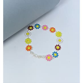 Pulseira Bracelete Feminino flor girassol Margaridas colorido branca Folheado a Prata Inspiração Moda verão Primavera
