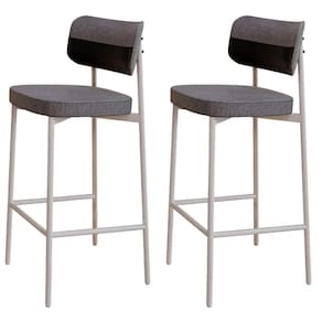Kit 02 Banquetas Alta Bar Cozinha Sala De Jantar Aço Branco Kaira C01 Linho Cinza Courino Preto - Lyam Decor