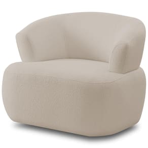 Poltrona Giratória Orgânica Para Sala Living Florea M05 Bouclê Creme - Lyam Decor