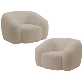 Kit 02 Poltronas Decorativa Orgânica Para Sala Living Emery M05 Bouclê Creme - Lyam Decor