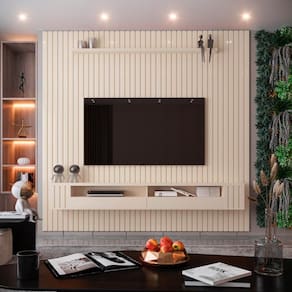Painel Ripado Para Tv Até 75 Polegadas Intense Com Nicho 225cm Cor:off White Off White