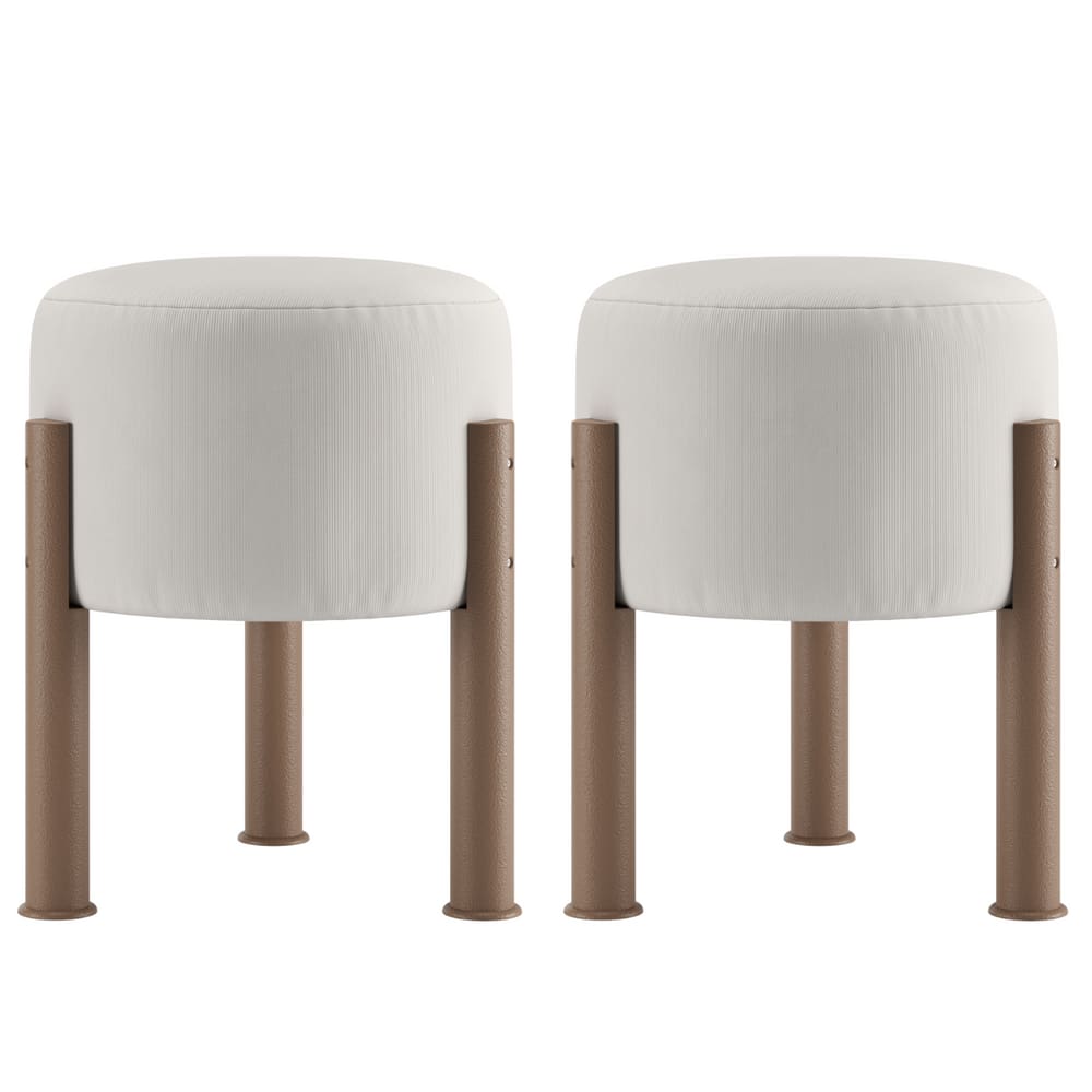 Kit 02 Puff Redondo Estofado Banqueta Tecido Suede Apoio Para Os Pés
