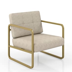 Poltrona Estofada Dinamarca Estilo Industrial Dourado/suede Bege - M.a