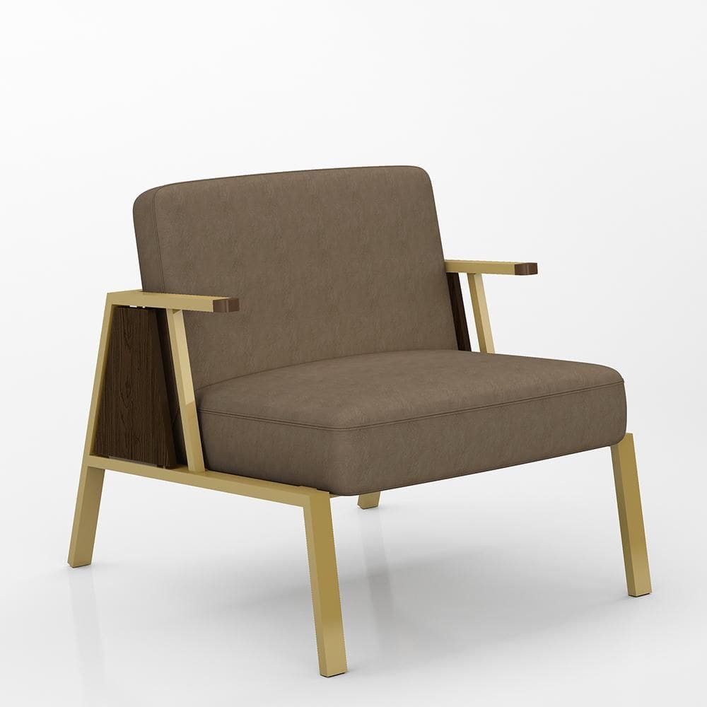 Poltrona Estofada Newark Industrial Dourado/imbu/suede Capuccino - M.a