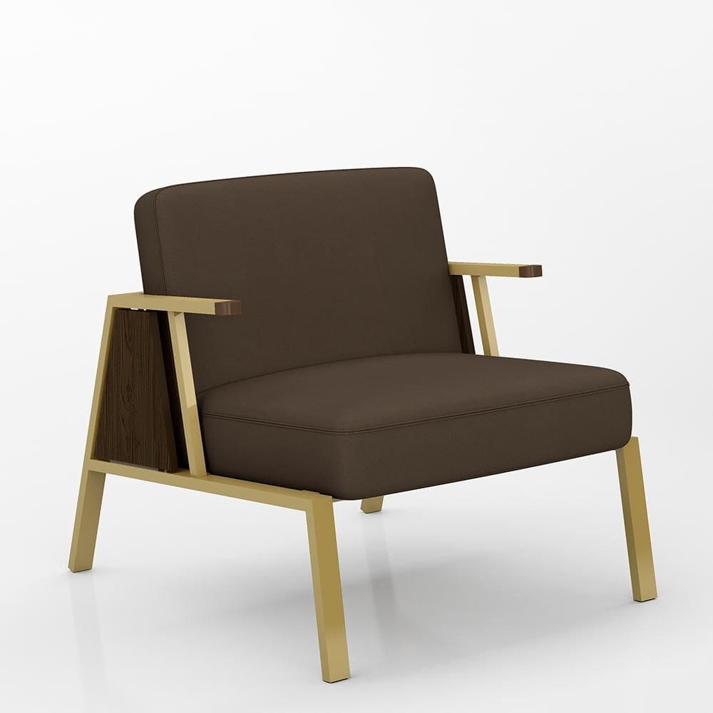 Poltrona Estofada Newark Industrial Dourado/imbuia/suede Marrom - M.a