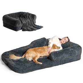 Cama de memória ortopédica dobrável para cães humanos EHEYCIGA cinza escuro