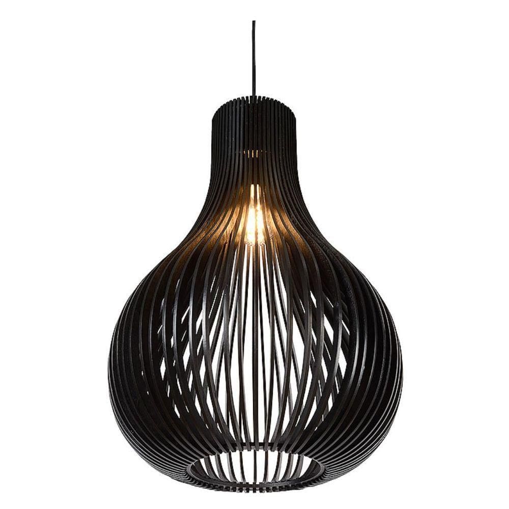 Luminária Teto Tipo Pendente Madri Mdf Completa - Cor:preta