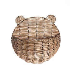 cesto organizador infantil 30cm de parede urso de palha fibra natural - Oikos