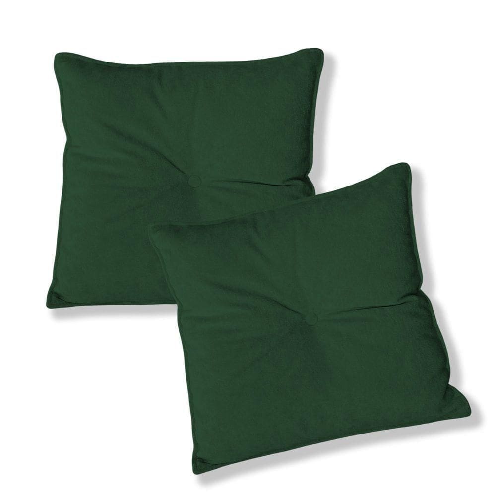 Kit 2 Almofadas Quadradas Tina Com Botão Central Veludo - 7 Decor Verde Escuro