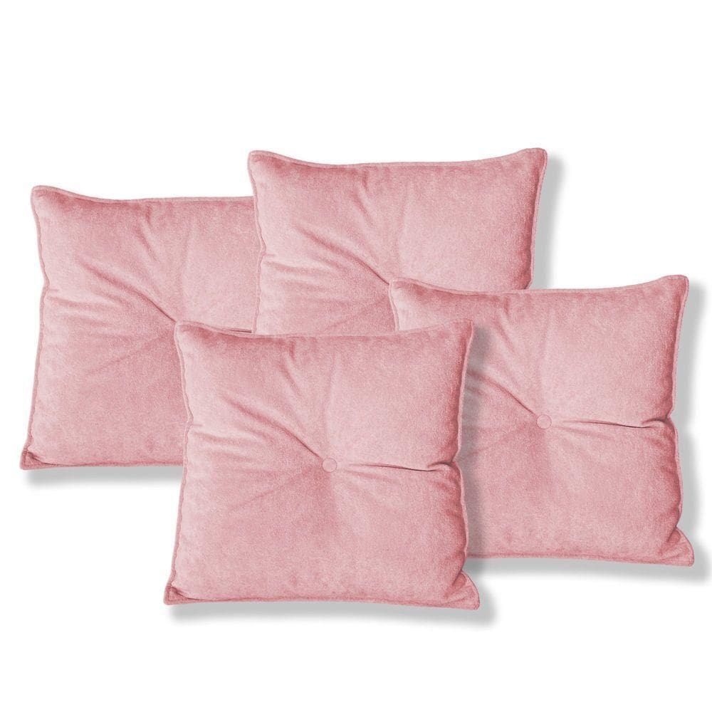 Kit 4 Almofadas Quadradas Tina Com Botão Central Veludo - 7 Decor Rosa
