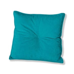 Almofada Quadrada Tina Com Botão Central Veludo - 7 Decor Azul Turquesa