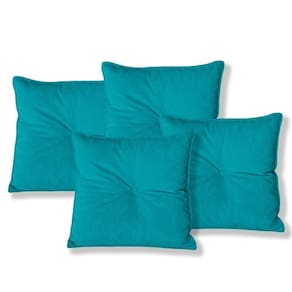 Kit 4 Almofadas Quadradas Tina Com Botão Central Veludo - 7 Decor Azul Turquesa