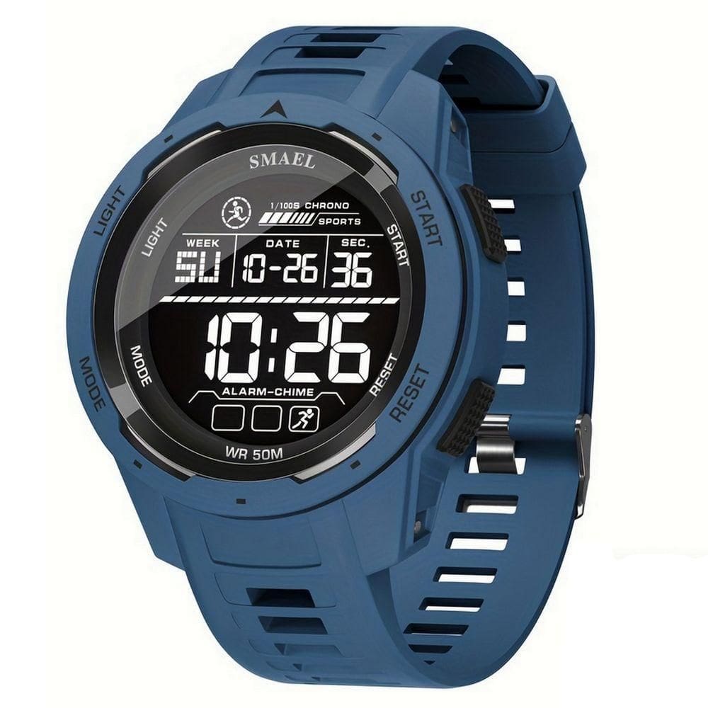 Relógio Esportivo Multifuncional Display Led Com Pulseira Tpu à Prova D`água Azul