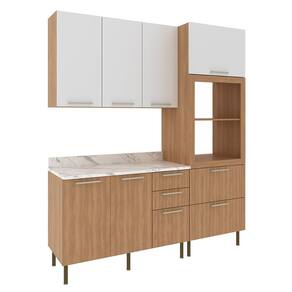 Cozinha Modulada 4 Pecas 200 cm Freijo Branco Marmore Branco Tecno Mobili