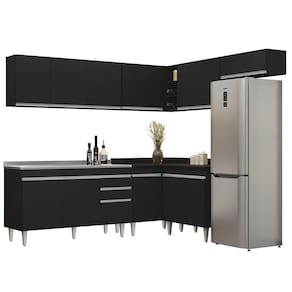 Armário De Cozinha Modulado De Canto 7 Peças Cp24 Com Pia Inox Preto - Lumil
