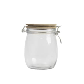 pote de vidro 700ml com tampa de bambu e trava - Mozcada