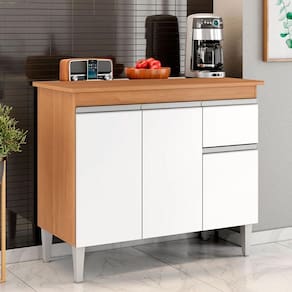 Balcão de Cozinha Ambiente Tatiane com Tampo 100cm Amêndoa Branco - AJL