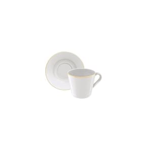 Conjunto Xícara Pires Chá Filetado Tramontina Elisa Porcelana Borda Dourada 185 Ml 2 Peças Tramontina