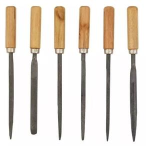 Kit Jogo 6 Lima Agulha Afiador Triangular Reparo Ourives Cabo Em Madeira