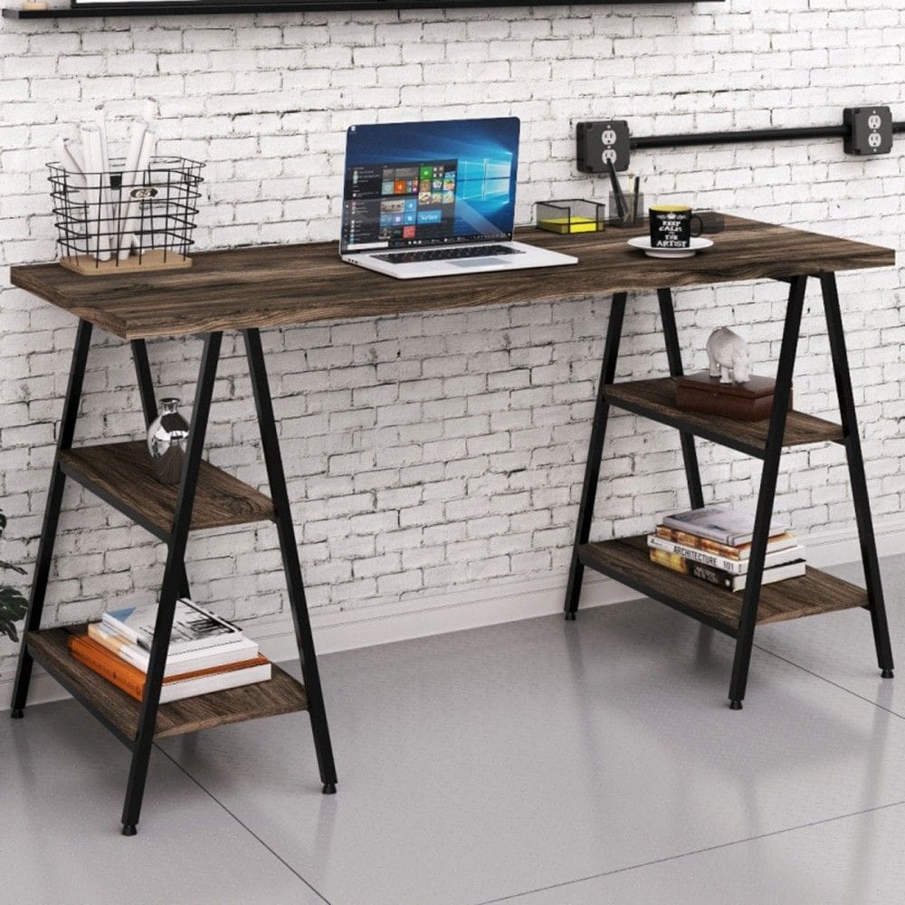 Mesa para Escritório Win 4 Prateleiras Carvalho Dark - Pnr Móveis
