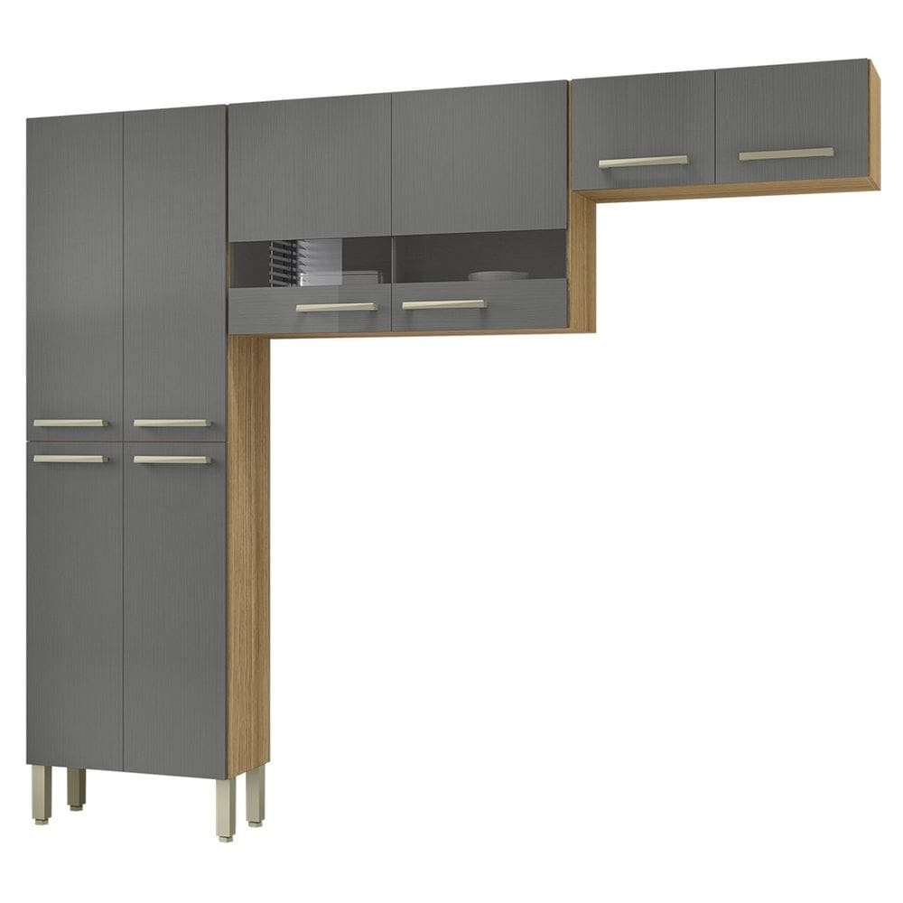 Armário de Cozinha Compacta 221cm Vivian Plus Freijó/Gris Z06 - Mpozenato