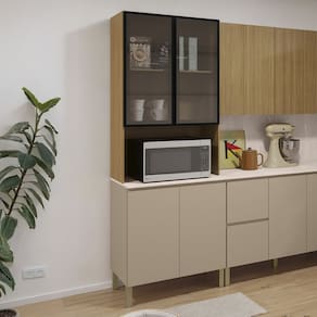 Paneleiro de Cozinha Portas de Vidro Minsk Vanilla/Freijó Z06 - Mpozenato