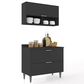 Armário de Cozinha Com Tampo CP01 100cm Pérola Preto Z34 - Mpozenato