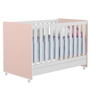 Berço Americano Mini Cama Com Rodízios Charme P14 Branco-rosa - Mpozenato