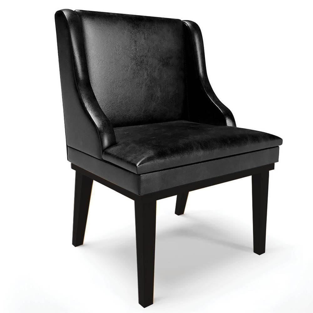 Cadeira Estofada Para Sala De Jantar Base Fixa De Madeira Preto Lia Sintético Premium Preto - Ibiza