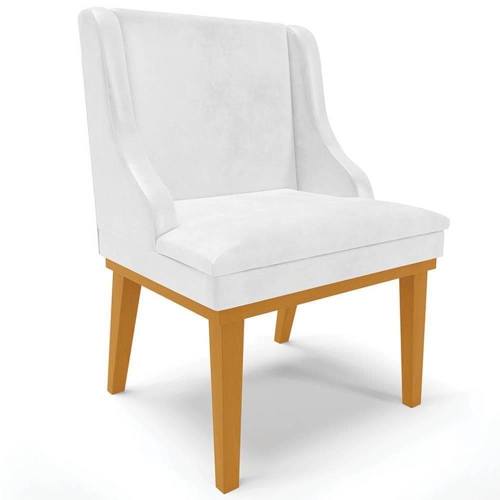 Cadeira Estofada Sala De Jantar Base Fixa De Madeira Castanho Lia Sintético Premium Branco - Ibiza