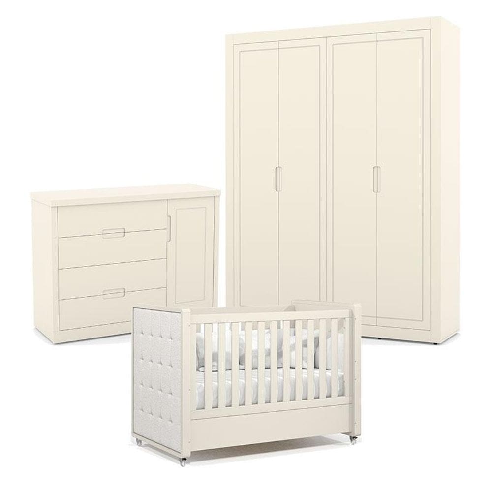 Quarto de Bebe 4 Portas Tutto New Off White com Capitonê New Boucle - Matic