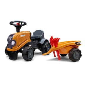 Trator Ride-On Toy Falk Case CE com reboque, ancinho e pá