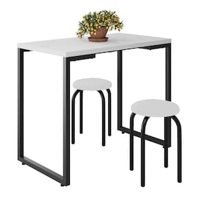 Mesa De Cozinha Bistrô Porto Branco 90cm Com 2 Banquetas Industriais Maviê Branco-preto - Mpozenato