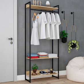 Closet Fine Plus 3 Prateleiras Carvalho/Preto - Pnr Móveis