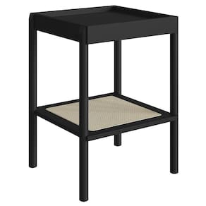 Mesa Lateral Com Prateleira Pés Madeira Arlo A10 Nero-preto - Mpozenato