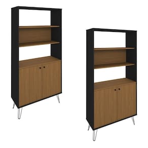 Kit 2 Estante Livreiro Decorativa 2 Portas Industrial Lit A06 Freijó-preto - Mpozenato